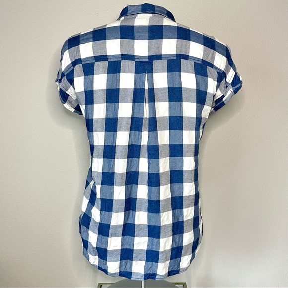 American Eagle Button-up Cap Sleeve Gingham Shirt - Blue/White - Picture 2 of 4